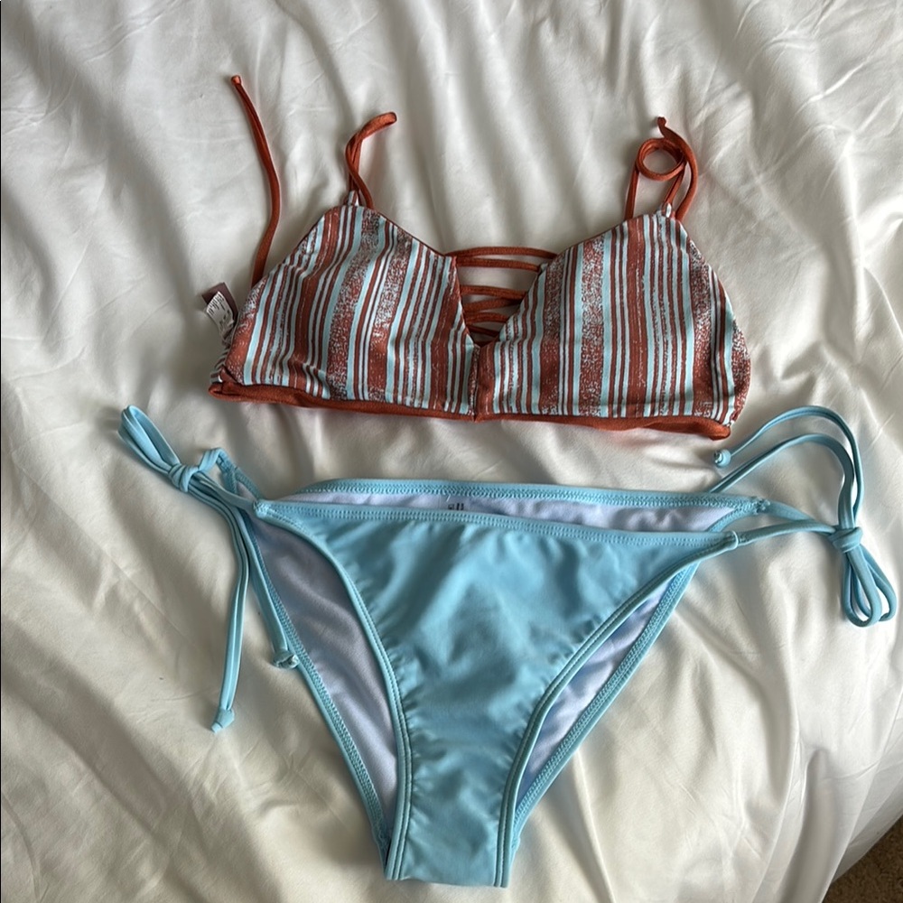 Maaji Reversible Striped Orange and Blue Bikini Set